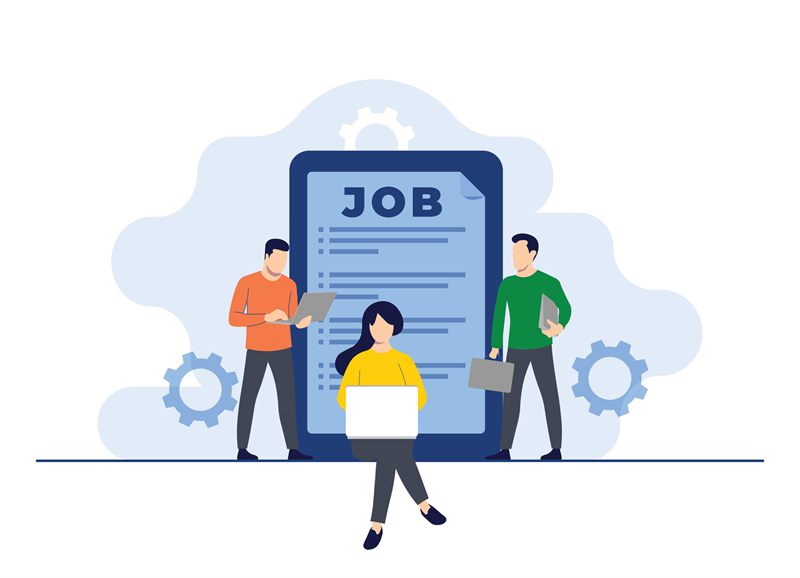A recruiter and two colleagues working an open job order